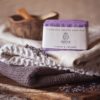 Third Eye Chakra Soap, wrapped on cream and purple linen tea towels with lavender | Shine Body & Bath