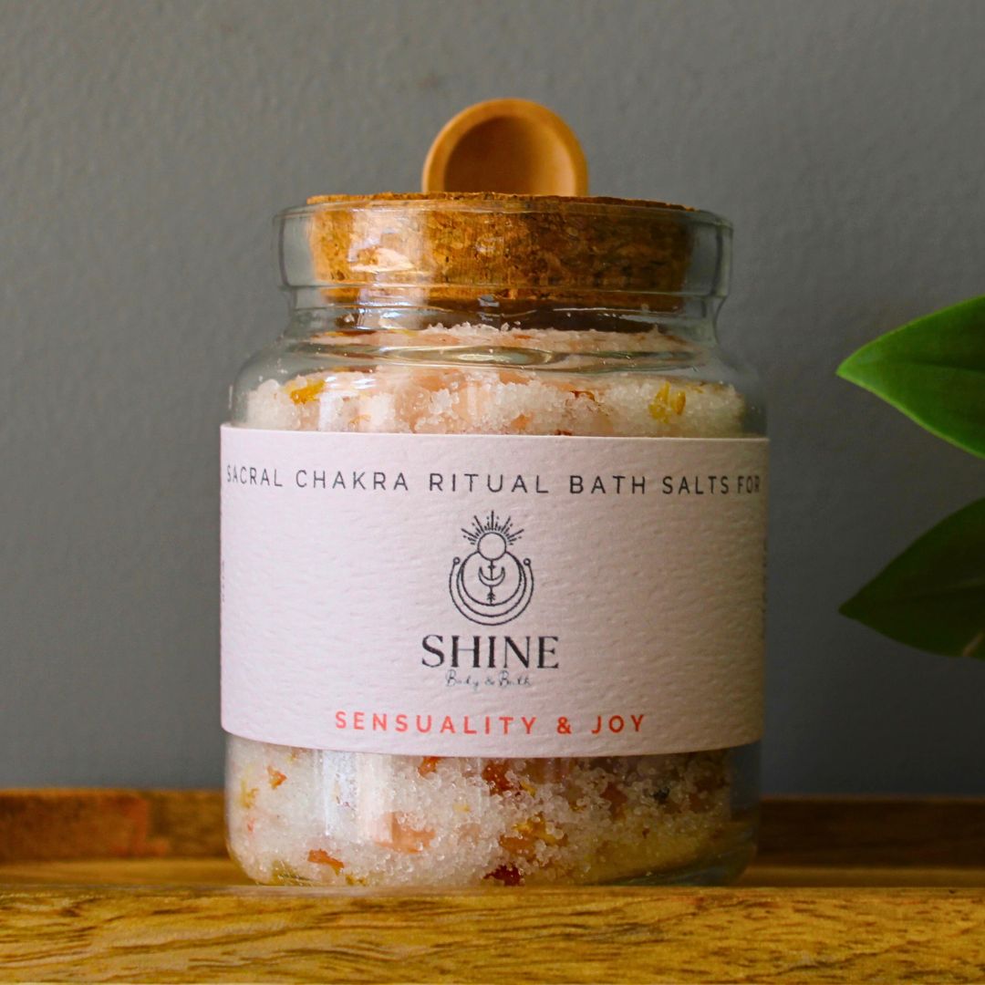 Sacral Chakra Ritual Bath Salts for Sensuality & Joy | Glass jar of bath salts | Shine Body & Bath